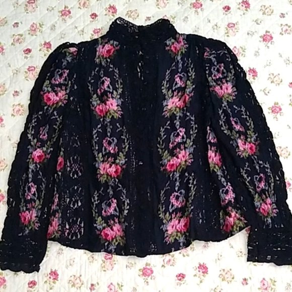 Loveshackfancy Jacque silk floral blouse top Dolce floral crochet lace XS - Picture 17 of 17